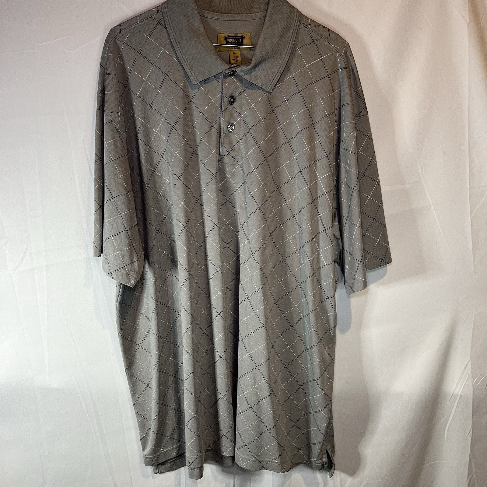 The Foundry Supply Co Polo Shirt Mens 2xl Gray Quick-Dri Argyle Golf Performance